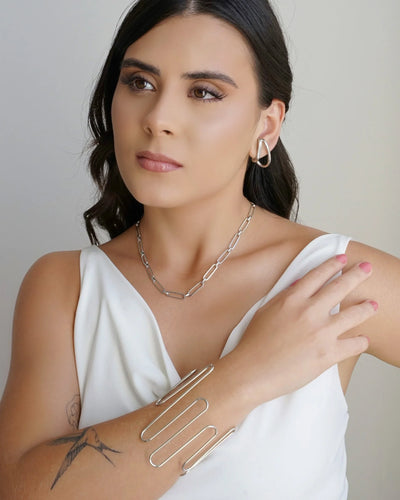 Choker Elos Ovais 5 mm Ródio Branco - 36 cm
