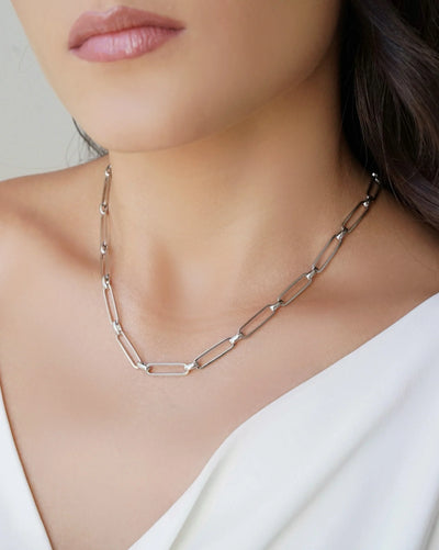 Choker Elos Ovais 5 mm Ródio Branco - 36 cm