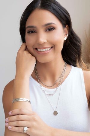 Gargantilha Veneziana com Pingente Redondo Liso Ródio Branco - 45 cm