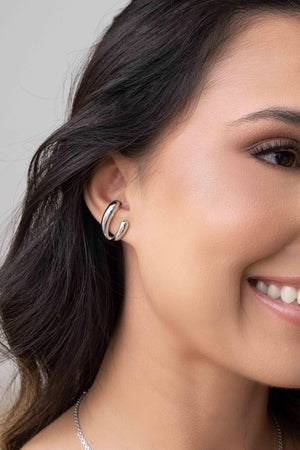 Ear Cuff Dois Filetes Lisos Ródio Branco