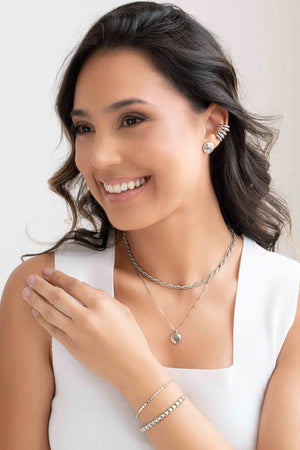 Pulseira Bolas Achatadas com Fecho Gravata Ródio Branco