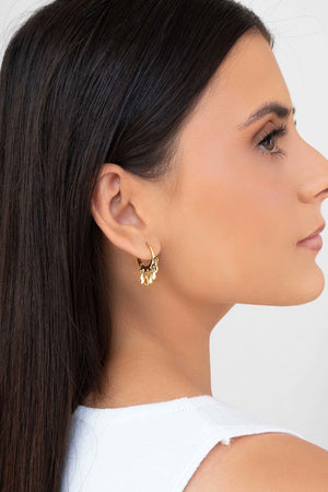 Brinco Argola Click com Gotas Lisas 2.5 cm Banhado a Ouro 18K