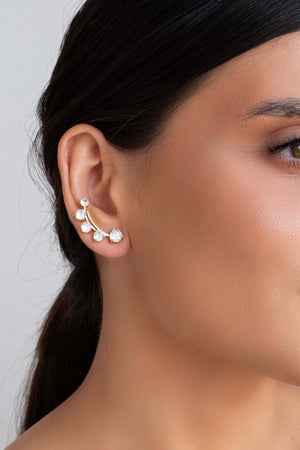 Ear Cuff Pontos de Luz Cristal Banhado a Ouro 18K