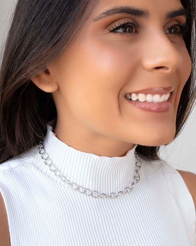 Choker Elos 7 mm Ródio Branco - 32 cm
