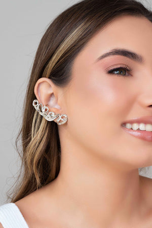 Ear Cuff Entrelaçado Ródio Branco