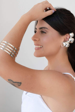 Ear Cuff Quadrados Abaulados Lisos Ródio Branco