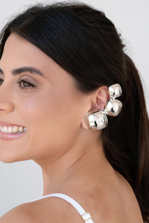 Ear Cuff Quadrados Abaulados Lisos Ródio Branco