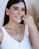 Brinco Ponto de Luz Quadrado Cristal Banhado a Ouro 18K