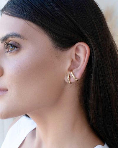 Ear Hook Dois Filetes Liso Banhado a Ouro 18K