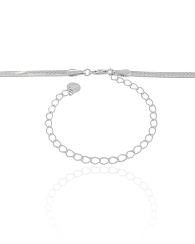 Colar Gravata Malha Fita Quadrado Liso Ródio Branco - 45 cm