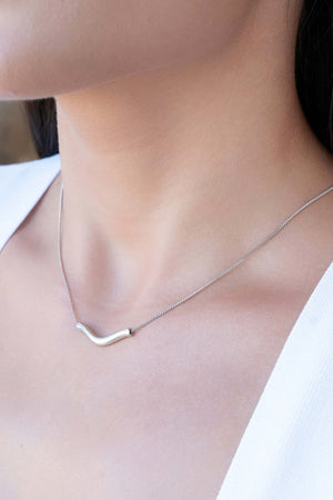 Gargantilha Veneziana Pingente Ondulado Ródio Branco - 40 cm