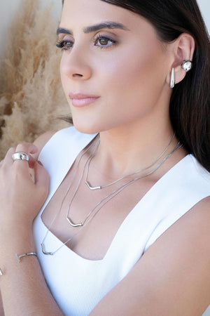 Gargantilha Veneziana Pingente Ondulado Ródio Branco - 50 cm