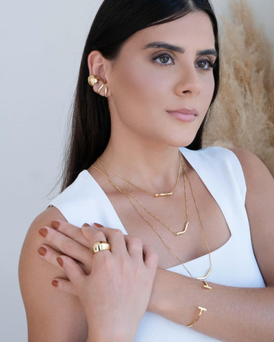 Colar Longo Veneziana Pingente Ondulado Banhado a Ouro 18K - 60 cm