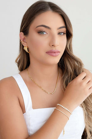 Pulseira Riviera Cristal Fecho Gravata Banhado a Ouro 18K