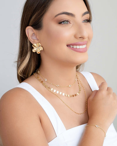 Choker Plaquinhas Redondas Flat 6 mm Banhado a Ouro 18K - 32 cm