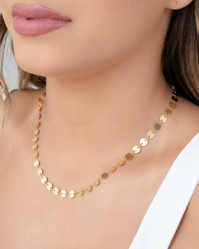 Choker Plaquinhas Redondas Flat 6 mm Banhado a Ouro 18K - 32 cm