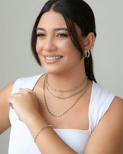 Choker Elos Ovais 4 mm Ródio Branco - 32 cm