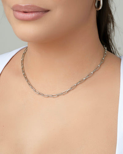 Choker Elos Ovais 4 mm Ródio Branco - 32 cm