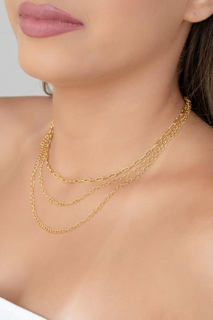 Gargantilha Tripla Elos Banhado a Ouro 18K