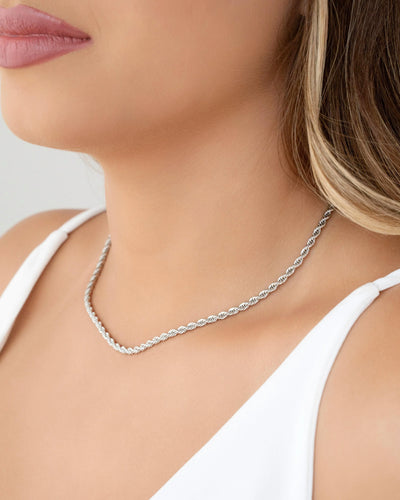 Choker Cordão Baiano 3 mm Ródio Branco - 32 cm