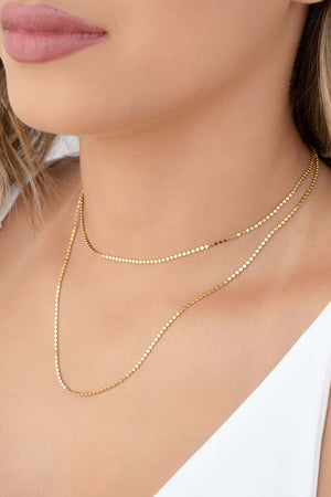 Gargantilha Longa Bolinhas Achatadas Banhado a Ouro 18K