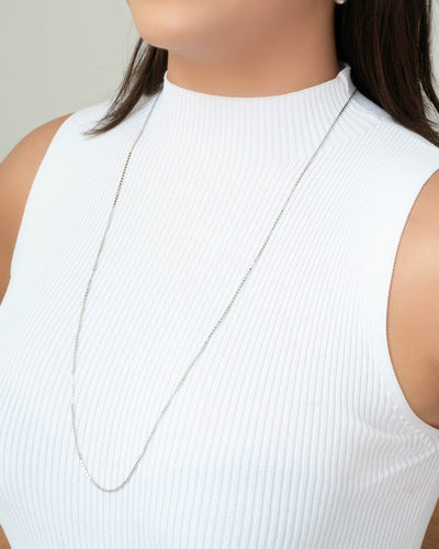 Colar Longo Bolinhas Achatadas Ródio Branco - 80 cm