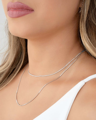 Colar Longo Bolinhas Achatadas Ródio Branco - 80 cm