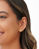 Brinco Ear Cuff Corações Cravejado Cristal Banhado a Ouro 18K
