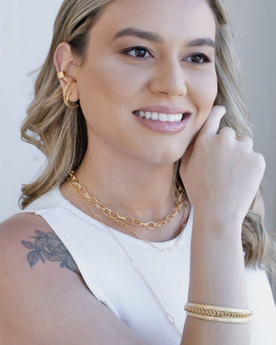 Ear Hook Dois Filetes Liso Banhado a Ouro 18K