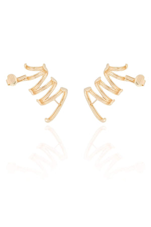 Ear Cuff Duplo 7 Filetes Liso Pressão Banhado a Ouro 18K