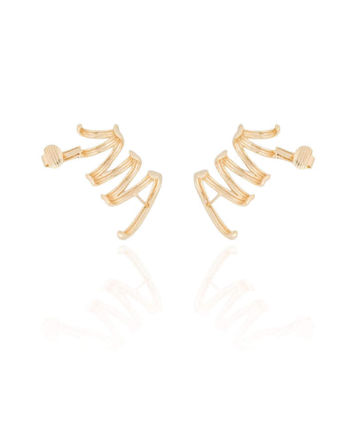Ear Cuff Duplo 7 Filetes Liso Pressão Banhado a Ouro 18K