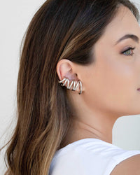 Ear Cuff Duplo 7 Filetes Liso Pressão Ródio Branco