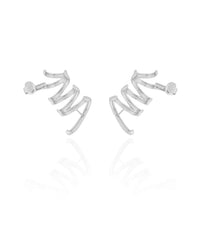 Ear Cuff Duplo 7 Filetes Liso Pressão Ródio Branco