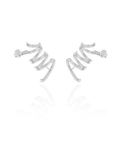 Ear Cuff Duplo 7 Filetes Liso Pressão Ródio Branco