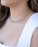 Choker Elos Ovais Lisos Ródio Branco