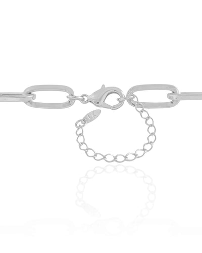 Colar Elos Ovais 8 mm Ródio Branco - 45 cm