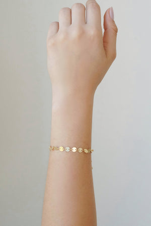 Pulseira Plaquinhas Redondas Flat 6 mm Banhado a Ouro 18K