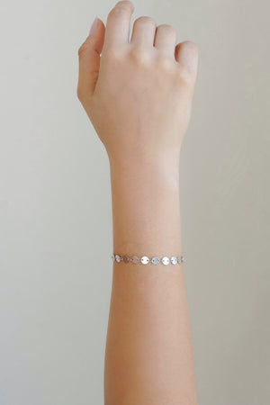 Pulseira Plaquinhas Redondas Flat 6 mm Ródio Branco