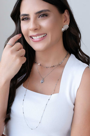 Gargantilha Plaquinhas Redondas 4 mm Ródio Branco