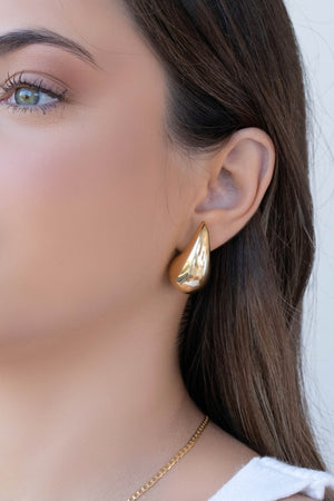 Brinco Gota Lisa 3.2 cm Banhado a Ouro 18K