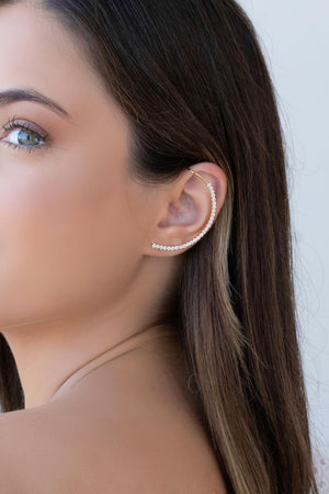 Ear Cuff Cravejado Cristal Banhado a Ouro 18K