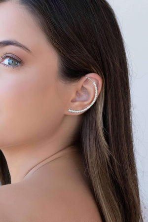 Ear Cuff Cravejado Cristal Ródio Branco