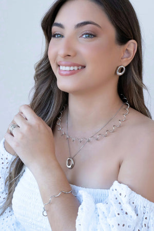 Bracelete Ondulado Ródio Branco