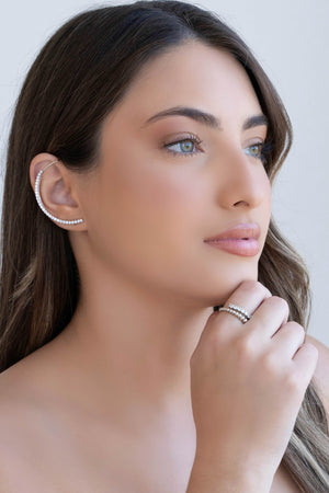 Anel Ajustável Cravejado Cristal Tamanho P Ródio Branco