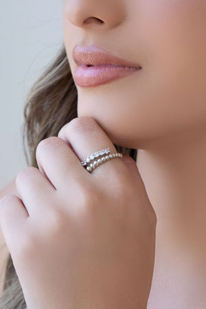 Anel Ajustável Cravejado Cristal Tamanho P Ródio Branco