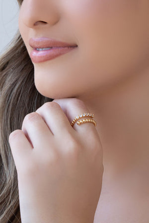 Anel Ajustável Cravejado Cristal Tamanho M Banhado a Ouro 18K