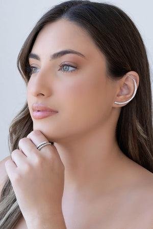 Anel Ajustável Cravejado Cristal Tamanho M Ródio Branco