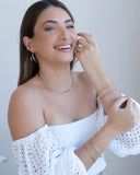 Brinco Meia Argola Fio Liso 4.2 cm Ródio Branco