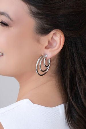 Brinco Argola Tubo Três Filetes 4.3 cm Ródio Branco