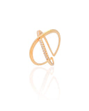Anel Ajustável em X Cravejado Cristal Tamanho M Banhado a Ouro 18K